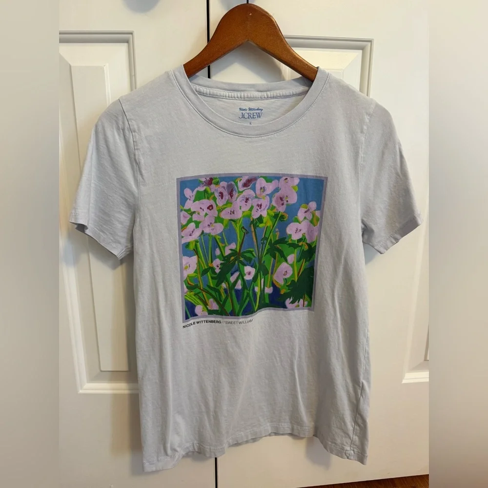 J. Crew White Short Sleeve Tee with Floral Print
